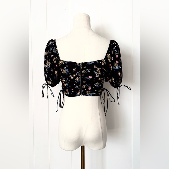 For Love & Lemons August Floral Black Crop Top Small - Picture 9 of 12